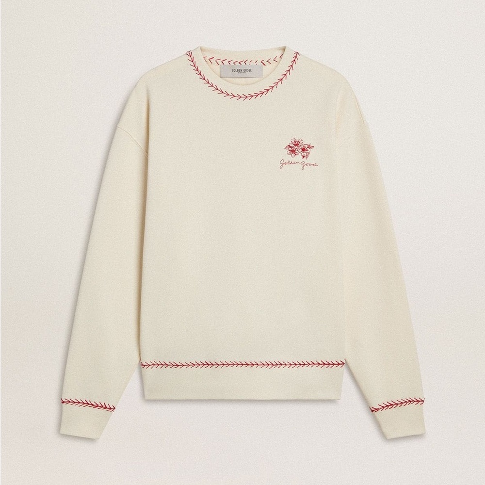 Golden Goose CNY sweatshirt in worn-white cotton with red embroidery
